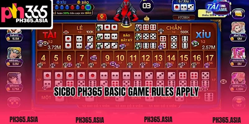 Sicbo PH365 Basic game rules apply